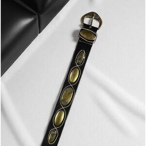 Echtes Leder Leather Belt‎ Women 30 Brass Oval Conchos Cowhide Western Boho Moto